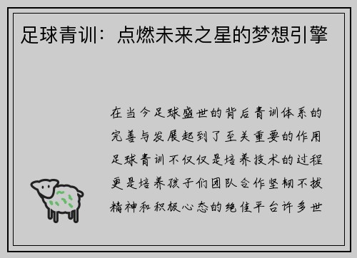 足球青训：点燃未来之星的梦想引擎